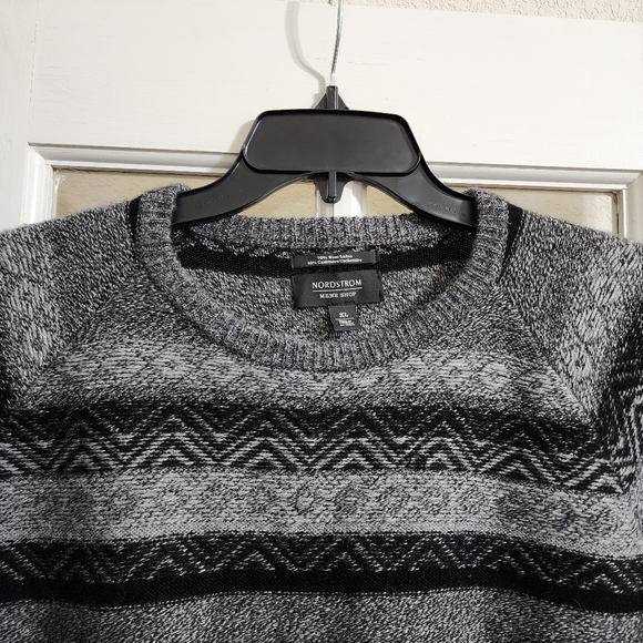 Nordstrom Men’s Shop Wool Cashmere Fair Isle Sweater Gray Black XL - Picture 5 of 15